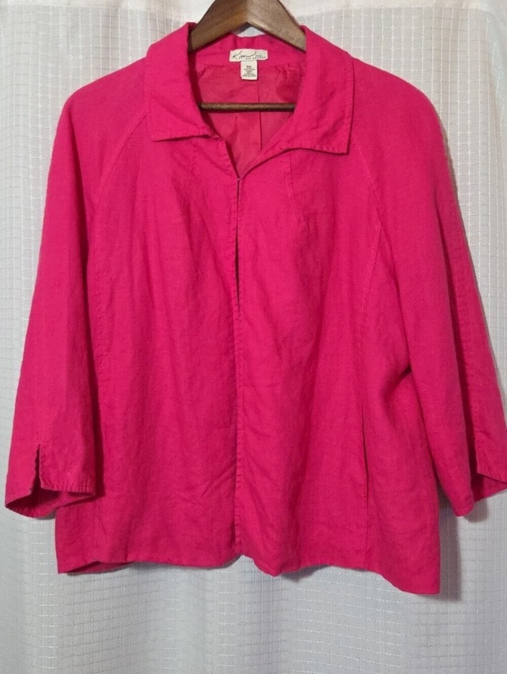 Ladies Kim Rogers Petite XL Open Front Fushia 100% Linen Jacket Lined